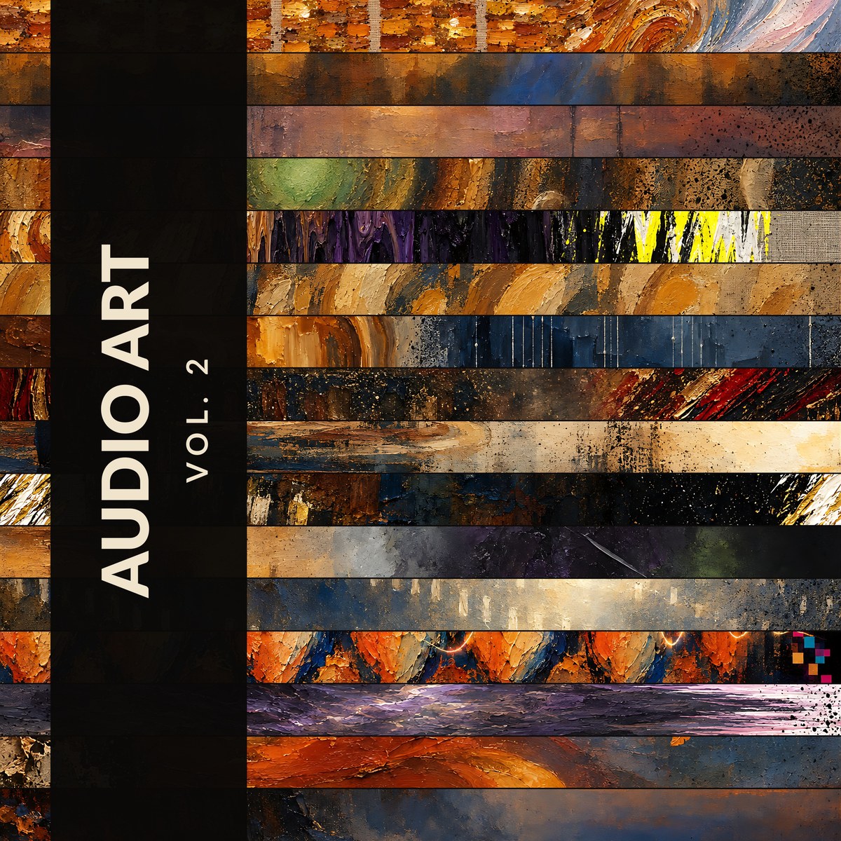 Audio Art Vol. 2 cover: Tape Bands collage of the 16 A-Hop paintings