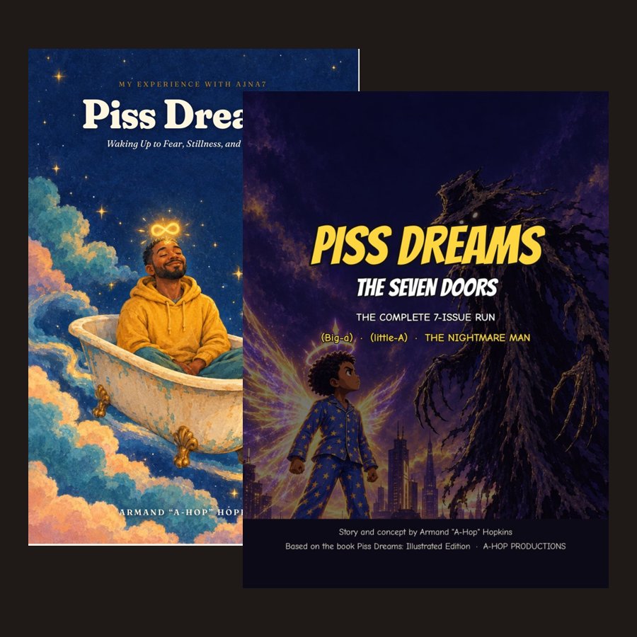 Piss Dreams book and Seven Doors comic covers